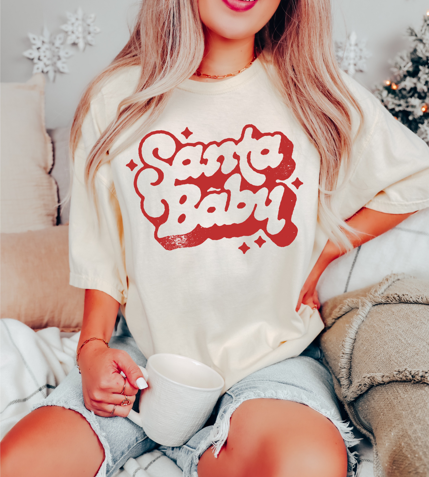 Vintage Santa Baby Ivory Christmas Tee