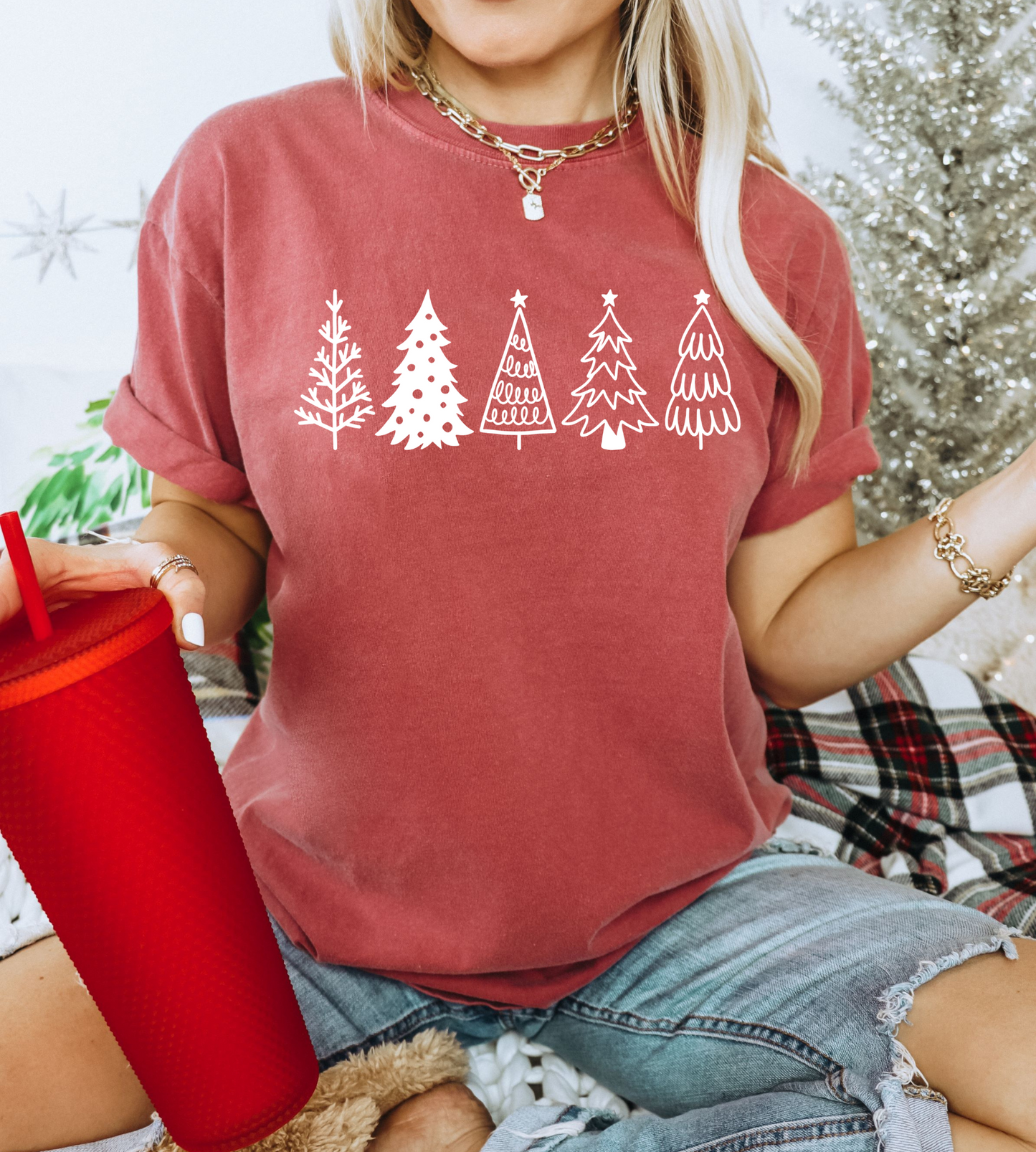 Crimson Red Pine Christmas Tee