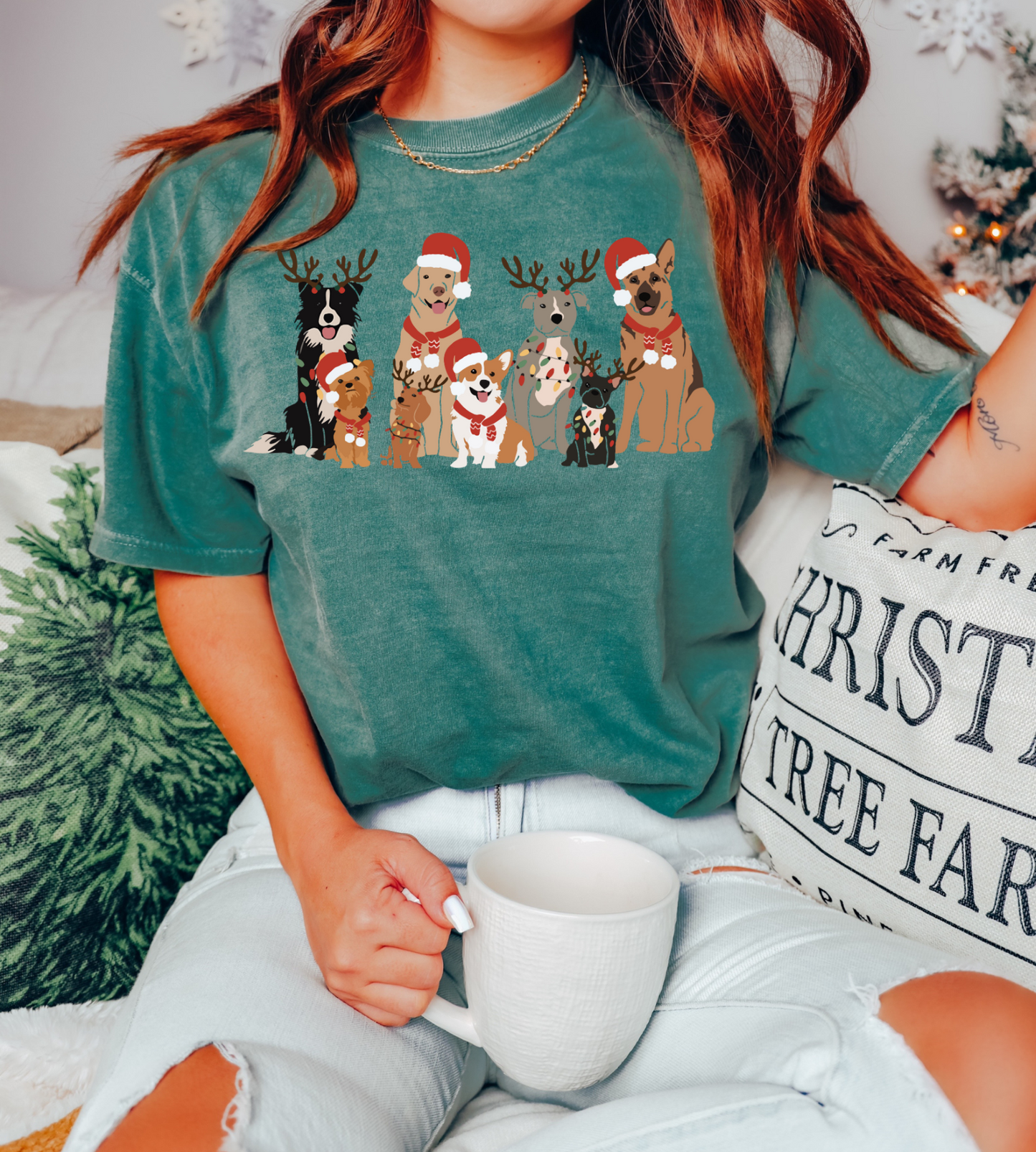 Blue Spruce Christmas Dogs Tee