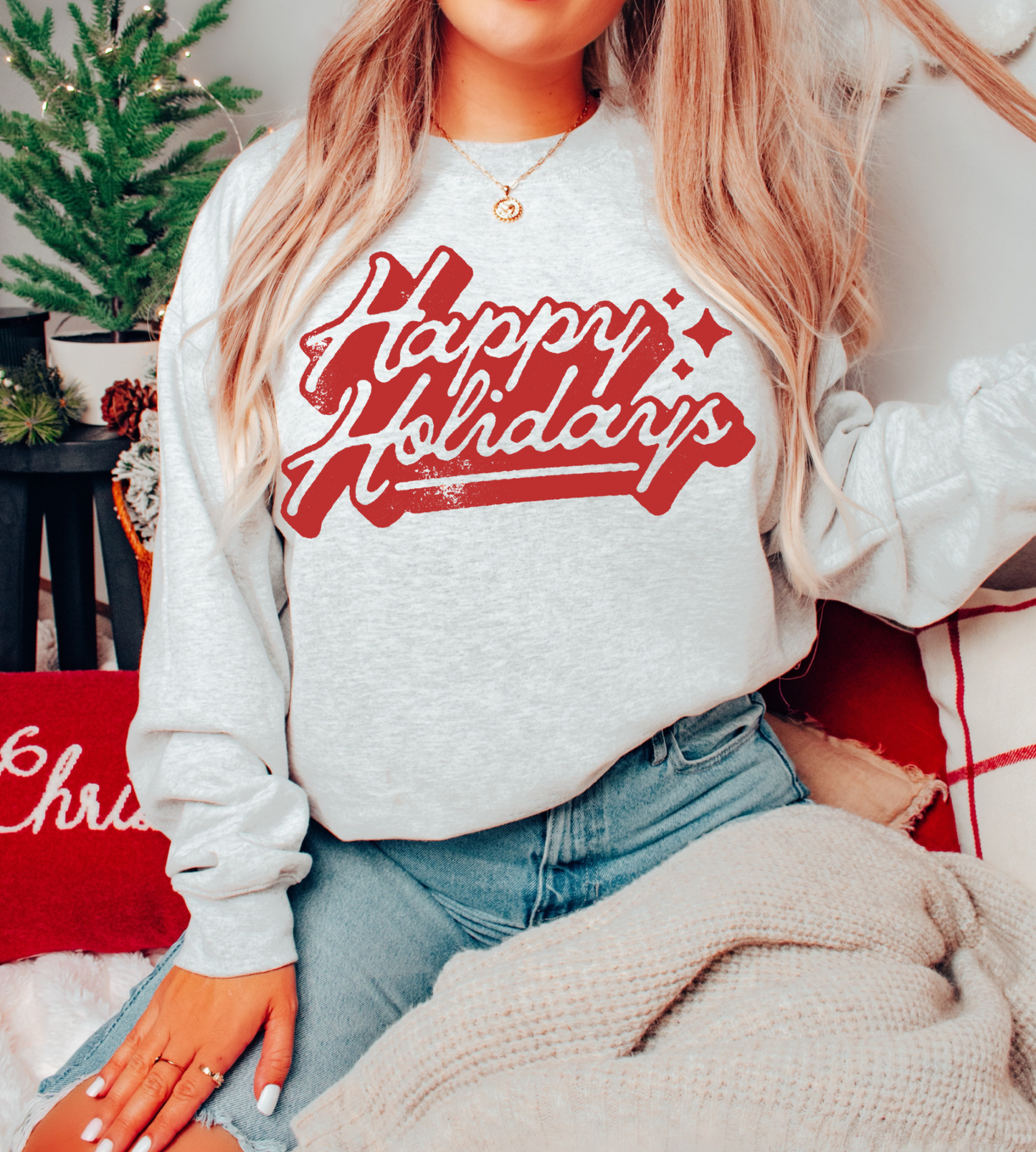 Ash Vintage Happy Holidays Christmas Crewneck