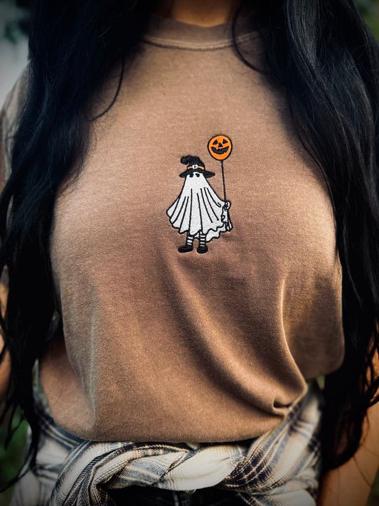 Embroidered Witchy Ghost Comfort Colors Fall Tshirt