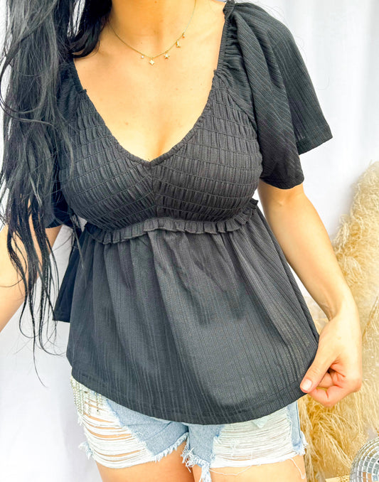 Date Night Flowy Textured Babydoll Blouse