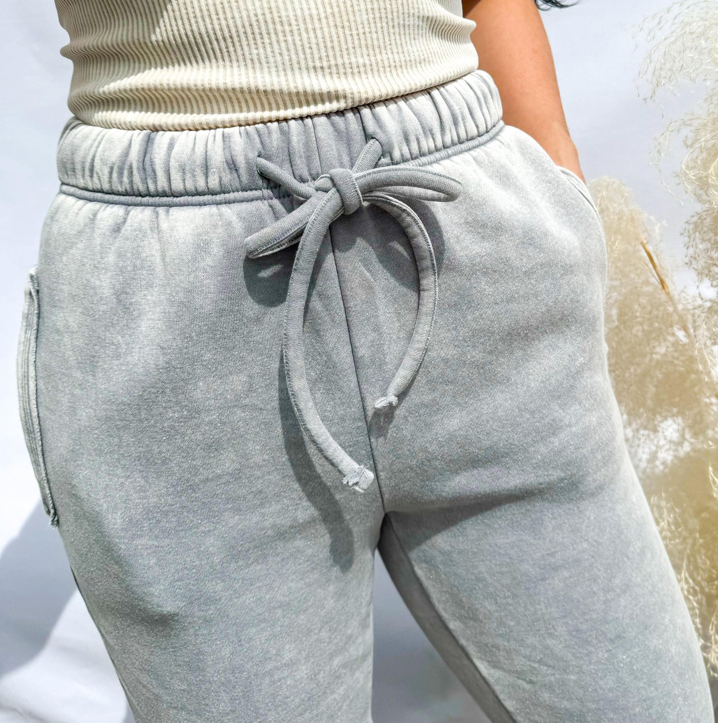 Washed Cloud Fleece High Waisted Sweatpants with Pockets