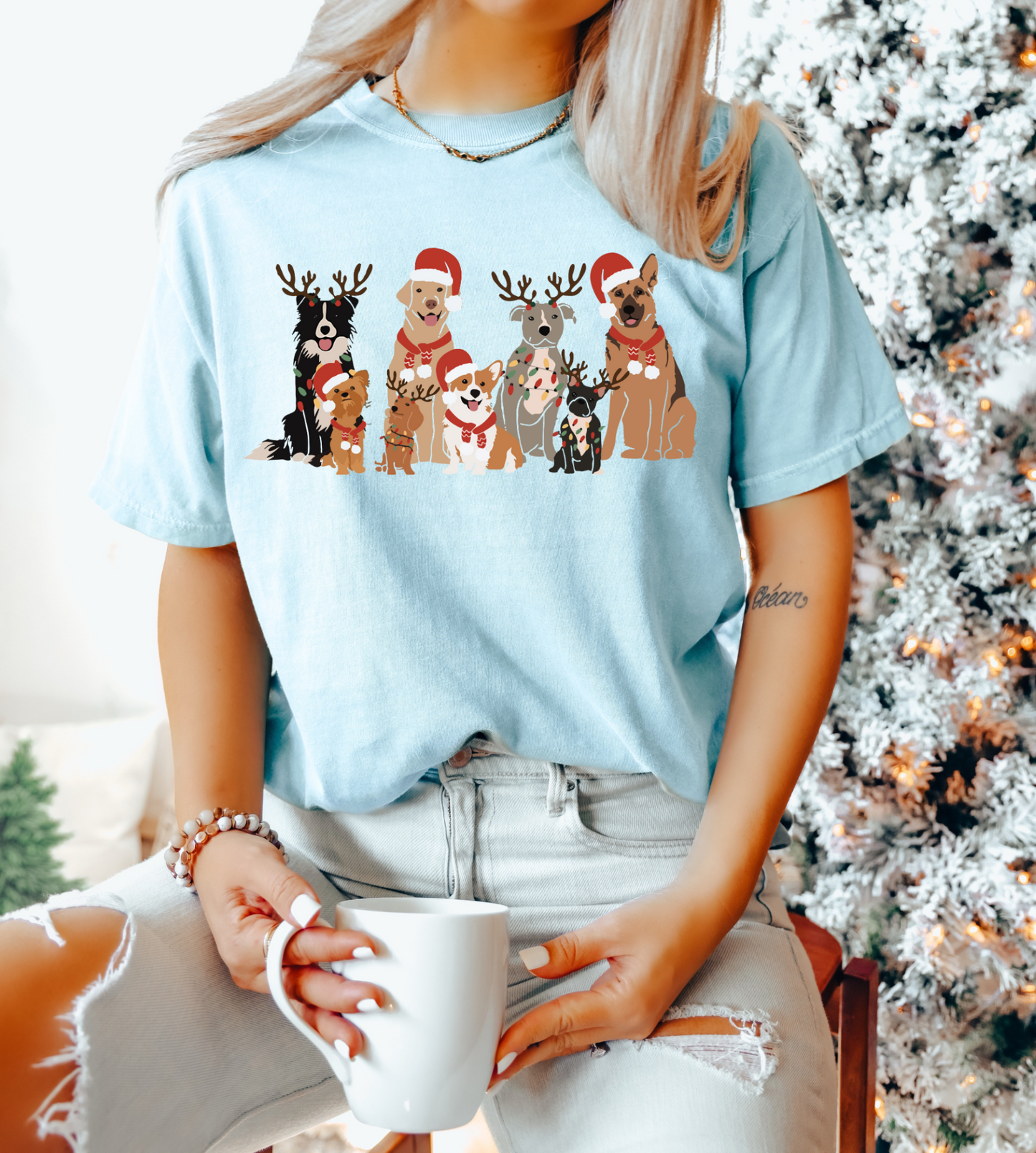 Frosty Blue Christmas Dogs Tee
